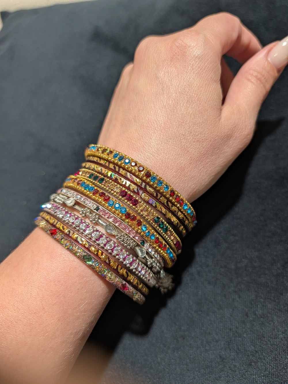 Gold Multicolor Crystal Stackable Bangle Bracelet 10 Pcs Set